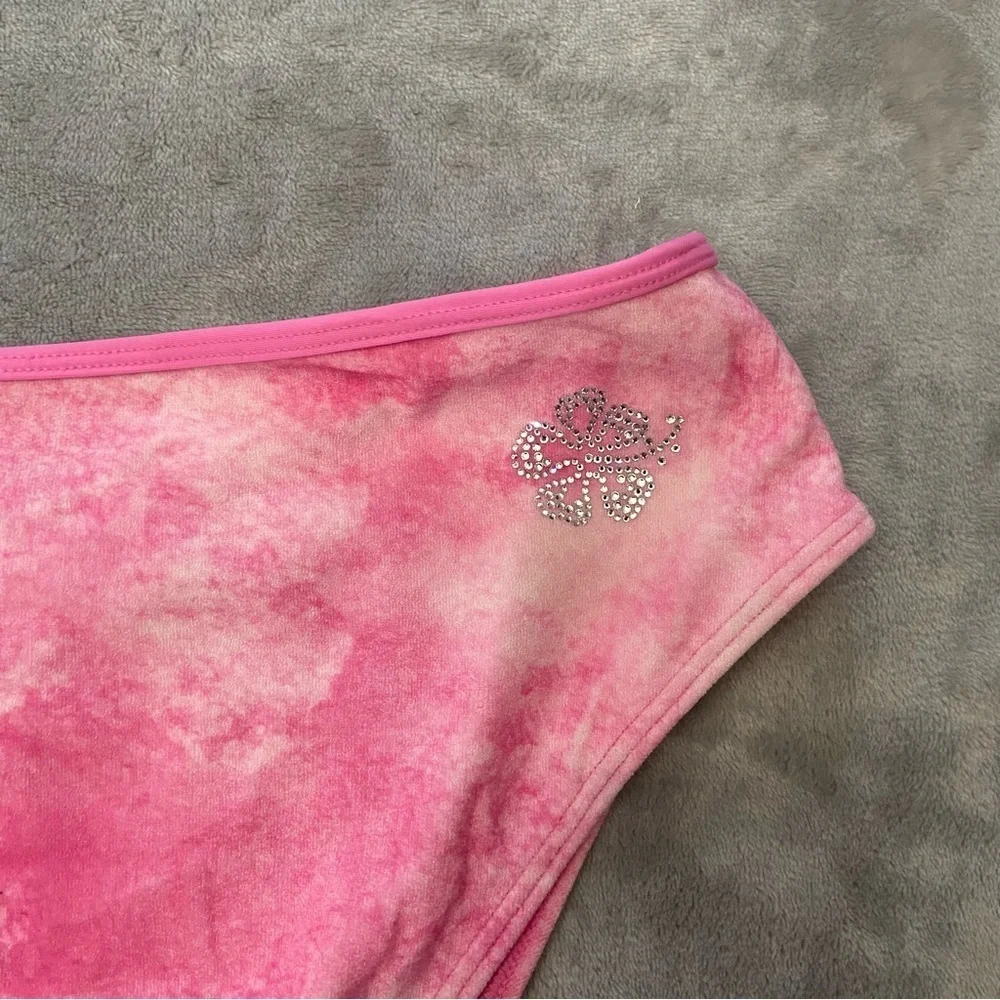 NEW Frankie’s bikinis high waisted terry bottoms distorted pink dye 24408